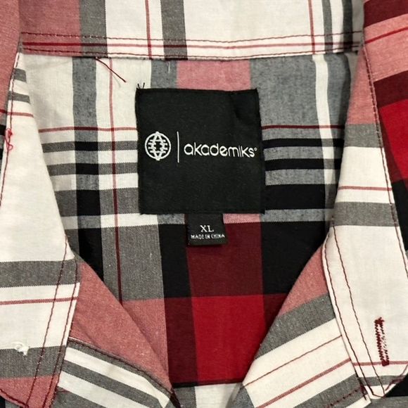 NWT AKADEMIKS Black/Red/Multi PLAID Twill 2-POCKET Men's BUTTON-UP Shirt Sz XL - Picture 3 of 9